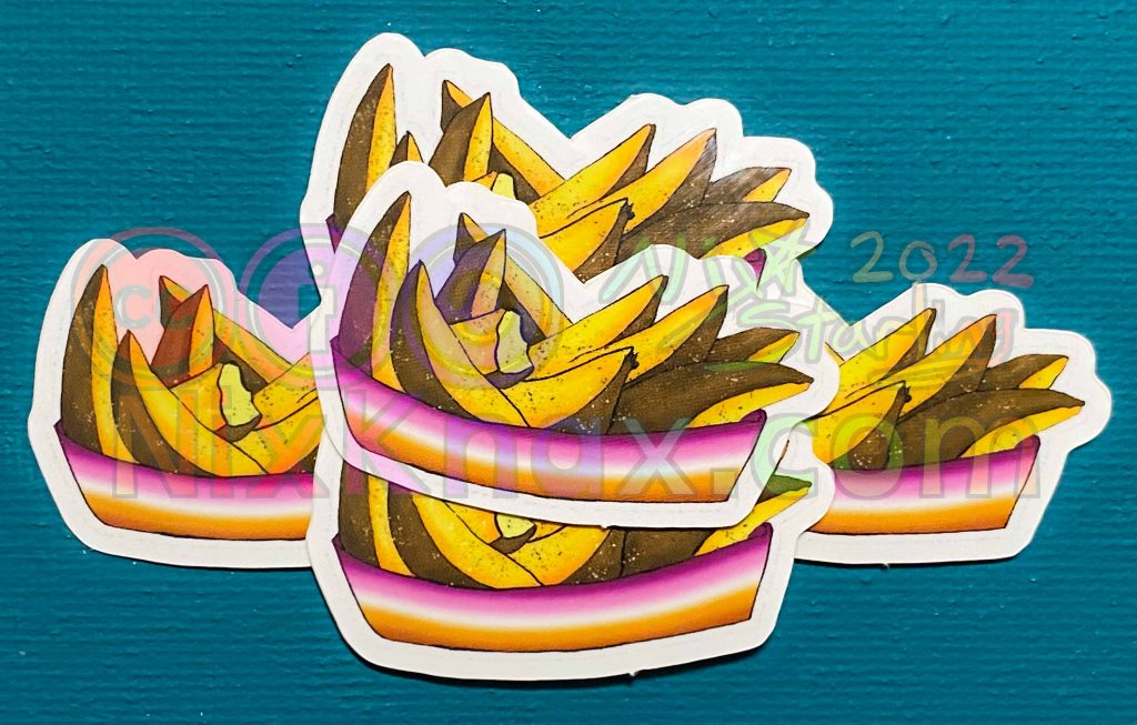photo of stickers. these are the Lesbian  pride fries sticker