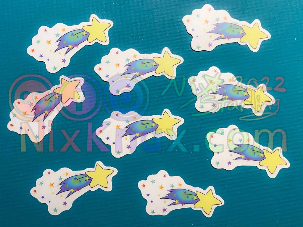 photo of stickers. these are the transparent shooting star sticker